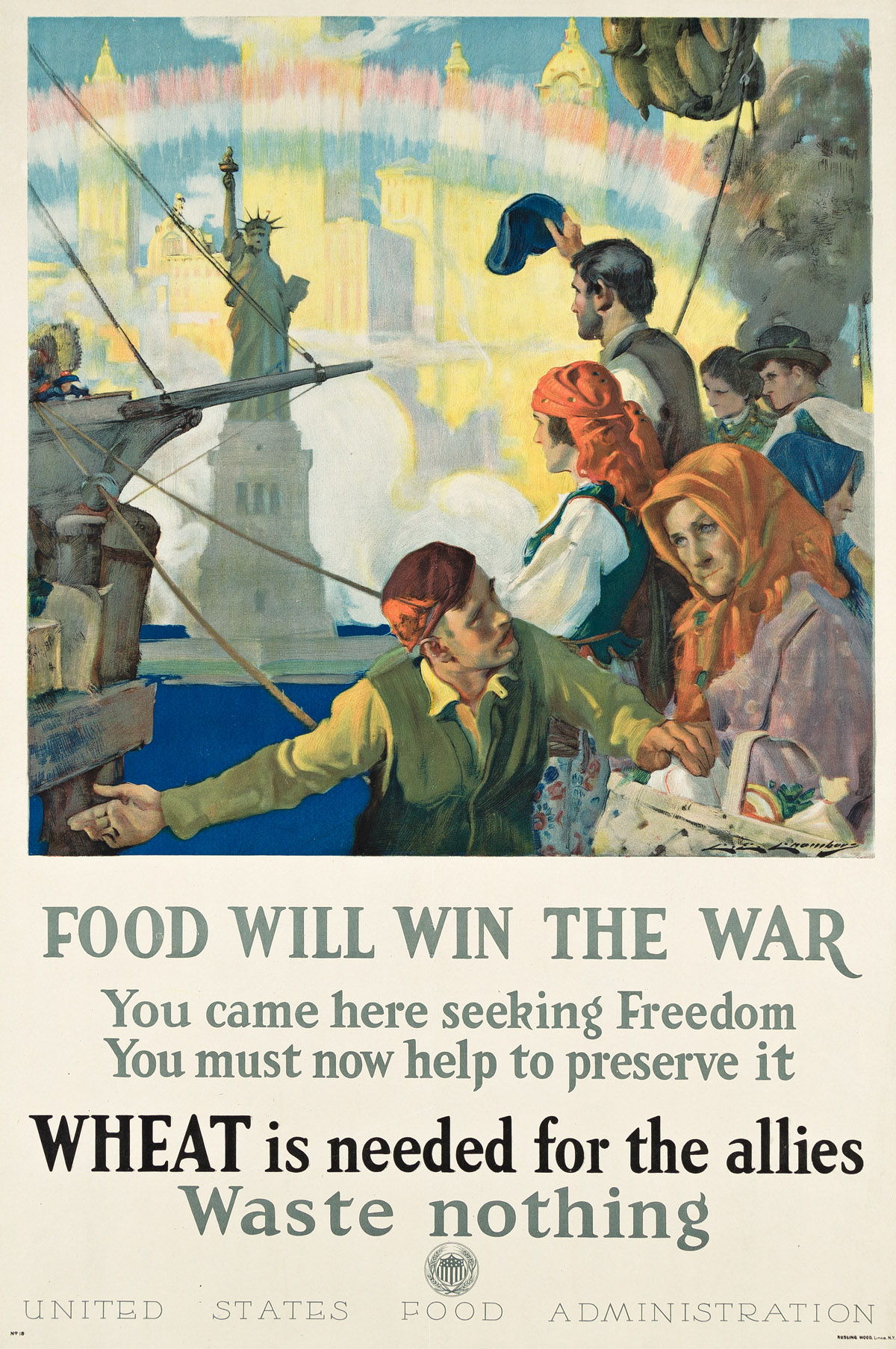 CHARLES CHAMBERS (1883-1941).  FOOD WILL WIN THE WAR. 1918. 29¾x19¾ inches, 75½x50 ¼ cm. Rusling Wood Litho., New York.
